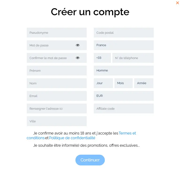 Processus d'inscription Incognito Casino